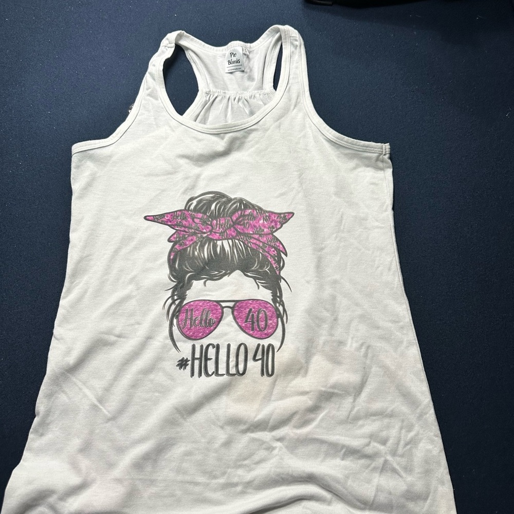 White Tank Top with Pink Graphic